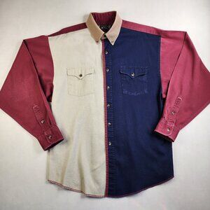 Vintage Panhandle Slim Cowboy Shirt Mens Medium Long USA Red White Blue Pockets